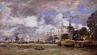 安特卫普，埃斯科河上的船 Antwerp, Boats on the River Escaut，尤金·布丹