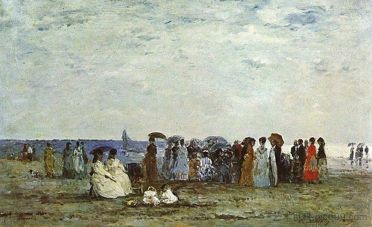 特鲁维尔海滩上的沐浴者 Bathers on the Beach at Trouville (1869; France  )，尤金·布丹