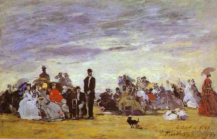 特鲁维尔海滩 Beach at Trouville (1864; France  )，尤金·布丹