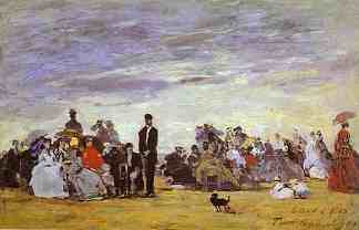 特鲁维尔海滩 Beach at Trouville (1864; France                     )，尤金·布丹