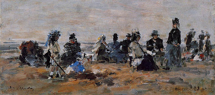 海滩场景 Beach Scene (1879; France  )，尤金·布丹