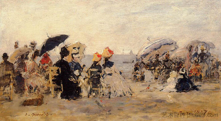 海滩场景 Beach Scene (1887; France  )，尤金·布丹