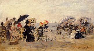 海滩场景 Beach Scene (1887; France                     )，尤金·布丹