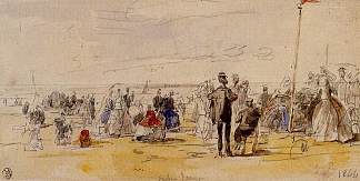 特鲁维尔的海滩场景 Beach Scene at Trouville (1866; France                     )，尤金·布丹