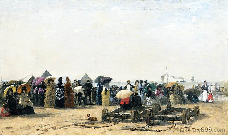 特鲁维尔的海滩场景 Beach Scene at Trouville，尤金·布丹