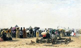 特鲁维尔的海滩场景 Beach Scene at Trouville，尤金·布丹