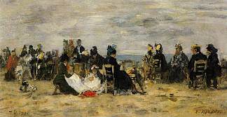 特鲁维尔的海滩场景 Beach Scene at Trouville，尤金·布丹