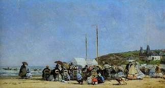 海滩风光，特鲁维尔 Beach Scene, Trouville (1864; France                     )，尤金·布丹
