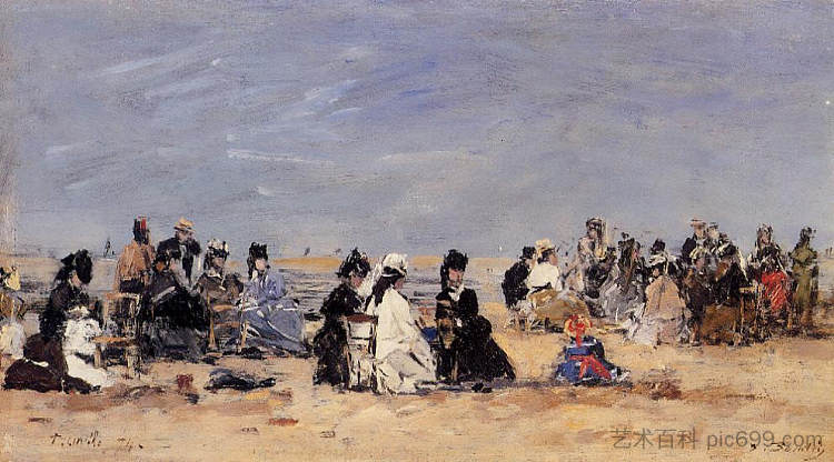 海滩风光，特鲁维尔 Beach Scene, Trouville，尤金·布丹