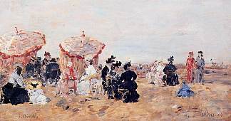 海滩风光， 维勒斯 Beach Scene, Villers (1894; France                     )，尤金·布丹