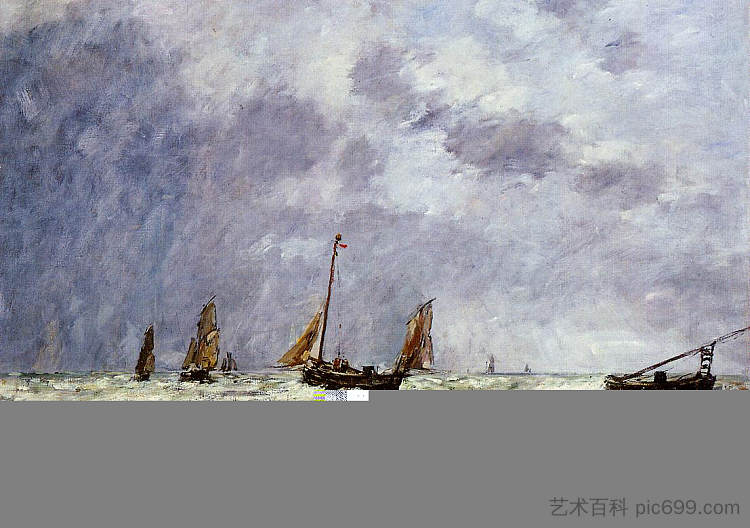 伯克，船的离开 Berck, the Departure of the Boats，尤金·布丹