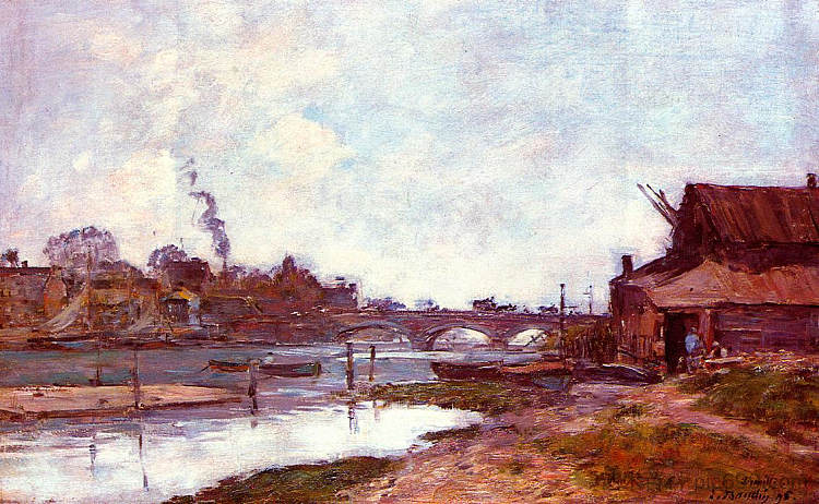 多维尔图克河上的桥 Bridge on the River Touques at Deauville，尤金·布丹