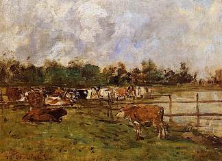 草地上的奶牛 Cows in the Meadow (c.1890; France                     )，尤金·布丹