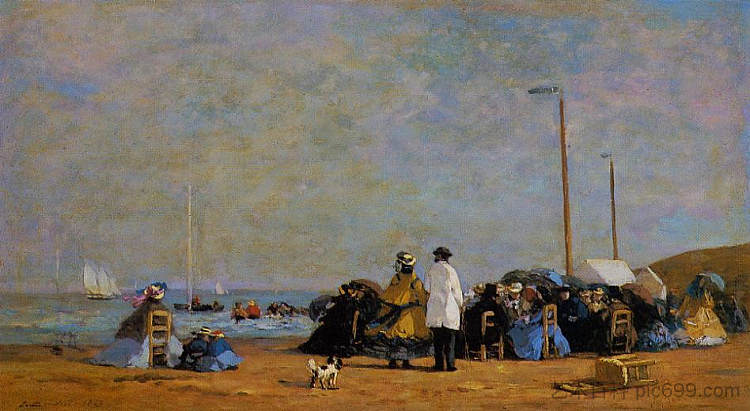 海滩上的克里诺林 Crinolines on the Beach (1863; France ),尤金·布丹