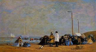 海滩上的克里诺林 Crinolines on the Beach (1863; France                     )，尤金·布丹