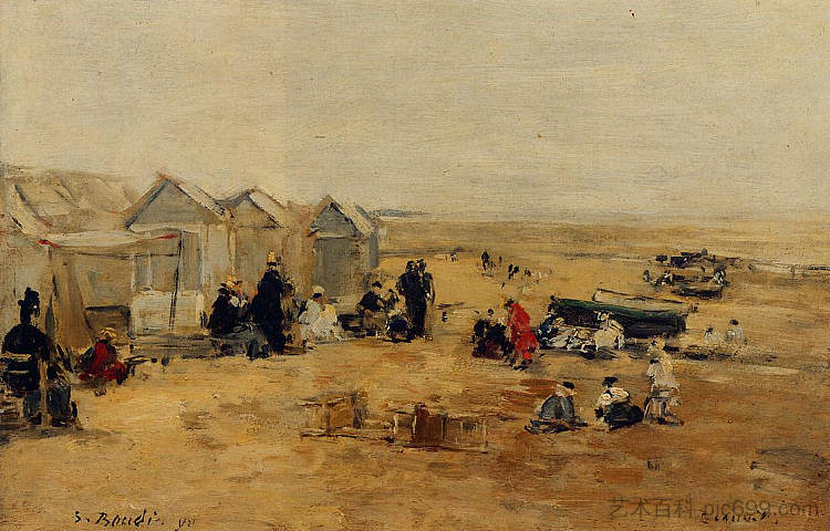 多维尔：海滩风光 Deauville: Beach Scene (1890; France  )，尤金·布丹