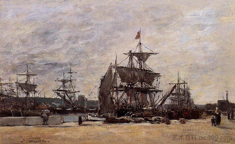 多维尔,停靠的船 Deauville, Docked Boats (c.1874; France ),尤金·布丹