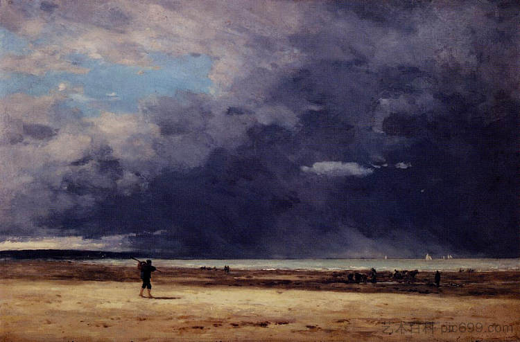 多维尔，退潮 Deauville, Low Tide (c.1863; France  )，尤金·布丹