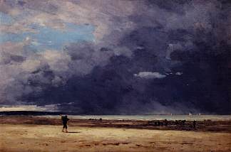 多维尔，退潮 Deauville, Low Tide (c.1863; France                     )，尤金·布丹