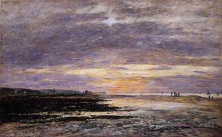 多维尔，海滩上的日落 Deauville, Sunset on the Beach (1893; France                     )，尤金·布丹