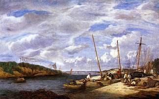 杜瓦内斯，码头边的渔船 Douarnenez, Fishing Boats at Dockside (1855; France                     )，尤金·布丹