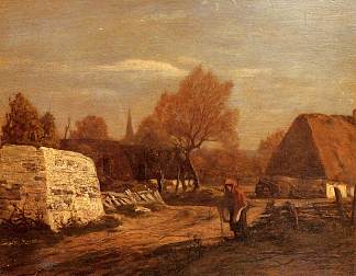 坎佩尔附近的农场 Farm near Quimper (c.1855; France                     )，尤金·布丹