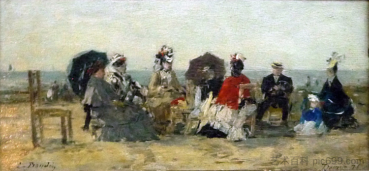 特鲁维尔海滩上的人物 Figures on the beach at Trouville (1865; France  )，尤金·布丹