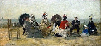 特鲁维尔海滩上的人物 Figures on the beach at Trouville (1865; France                     )，尤金·布丹