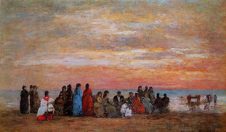 特鲁维尔海滩上的人物 Figures on the Beach at Trouville (1869; France  )，尤金·布丹