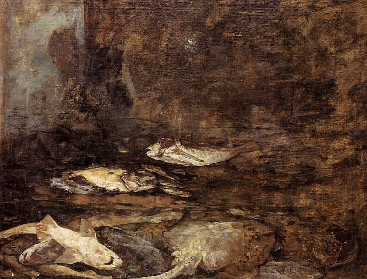 鱼、滑冰和狗鱼 Fish, Skate and Dogfish (c.1873; France  )，尤金·布丹