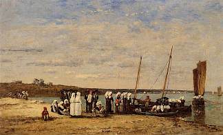 克霍尔的渔民在犁上接受祝福 Fishermen of Kerhor Receiving a Blessing at Plougastel (1870; France                     )，尤金·布丹