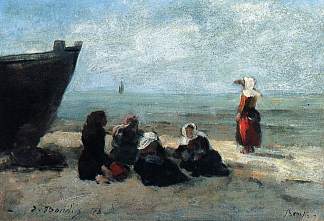 渔妇等待船只返回 Fisherwives Waiting for the Boats to Return (1875; France                     )，尤金·布丹