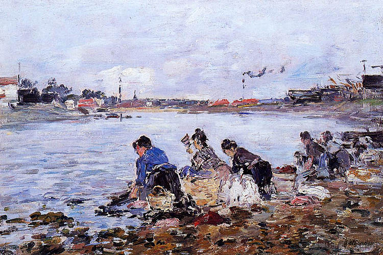 图克河畔的洗衣店 Laundresses on the Banks of the Touques，尤金·布丹