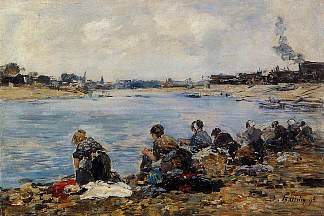 图克河畔的洗衣店 Laundresses on the Banks of the Touques，尤金·布丹