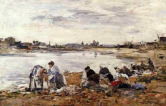 图克河畔的洗衣店 Laundresses on the Banks of the Touques，尤金·布丹