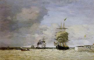 勒阿弗尔。进入港口。 Le Havre. Entrance to the Port. (c.1864; France                     )，尤金·布丹