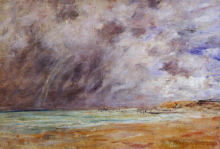 勒阿弗尔。河口上空的暴风雨天空。 Le Havre. Stormy Skies over the Estuary. (c.1894; France  )，尤金·布丹