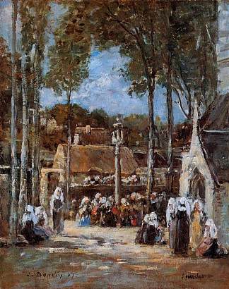 兰德诺的当地朝圣者 Local Pilgrimmage at Landerneau (1867; France                     )，尤金·布丹