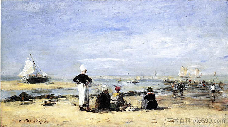 特鲁维尔的退潮 Low Tide at Trouville (c.1867; France  )，尤金·布丹