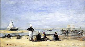 特鲁维尔的退潮 Low Tide at Trouville (c.1867; France                     )，尤金·布丹