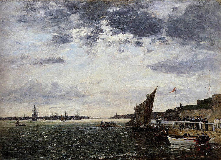 海军陆战队在布雷斯特港登陆 Marines Landing in Brest Harbor (1870; France  )，尤金·布丹