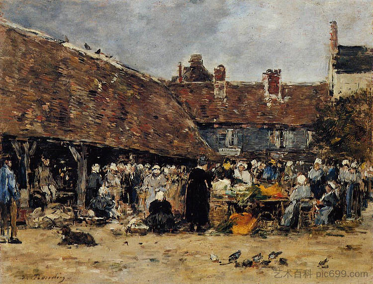 特鲁维尔市场 Market at Trouville (1883; France  )，尤金·布丹