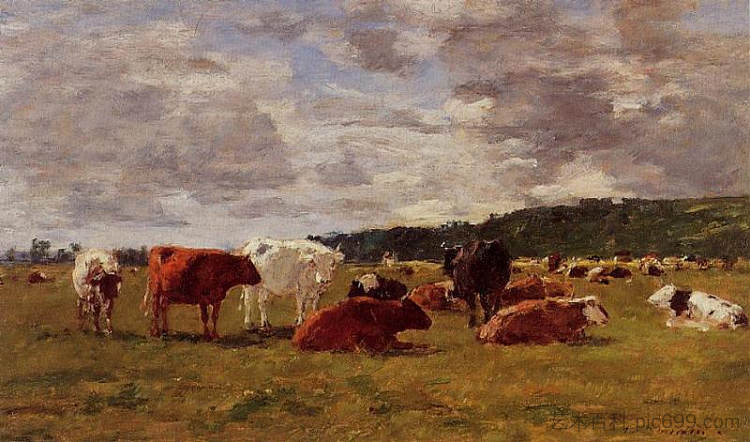 多维尔牧场 Pasture at Deauville (c.1880; France  )，尤金·布丹