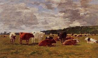 多维尔牧场 Pasture at Deauville (c.1880; France                     )，尤金·布丹