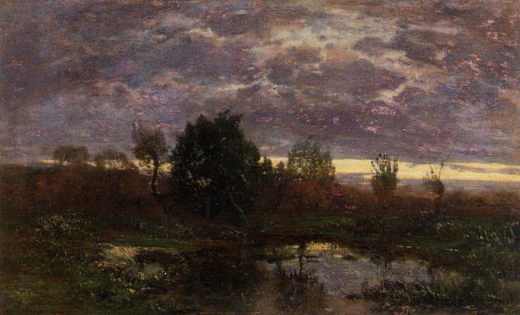 日落时的池塘 Pond at Sunset (c.1857; France  )，尤金·布丹