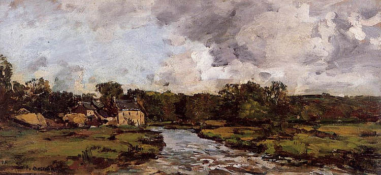 医院附近的河流 River near hospital (c.1873; France  )，尤金·布丹
