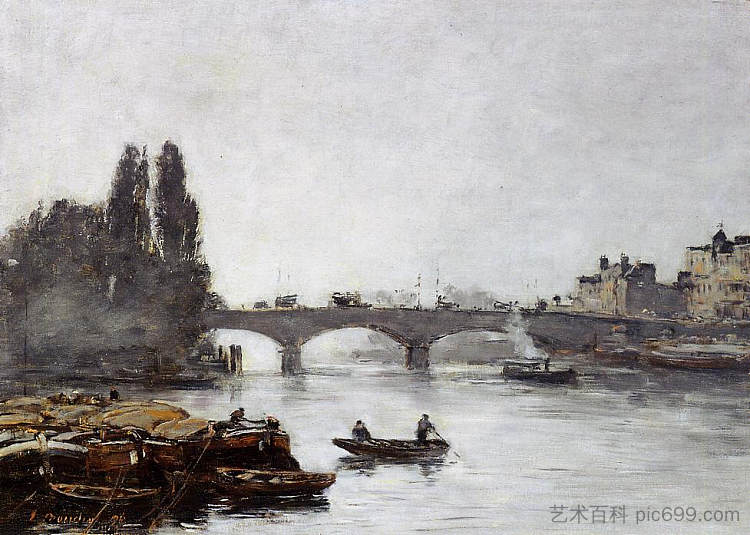 鲁昂，高乃依桥，雾效应 Rouen, the Pont Corneille, Fog Effect (1896; France  )，尤金·布丹