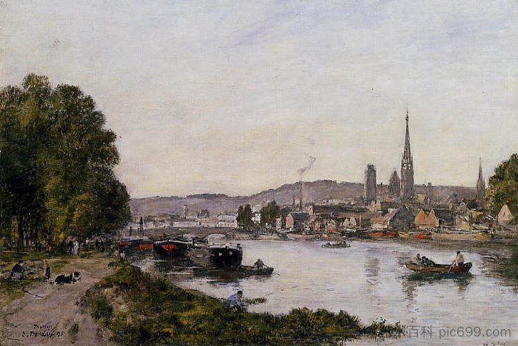 鲁昂，俯瞰塞纳河 Rouen, View over the River Seine (1895; France  )，尤金·布丹