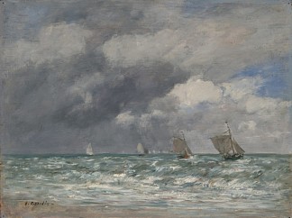 特鲁维尔的帆船 Sailboats at Trouville，尤金·布丹