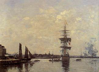 码头的帆船 Sailing Boats at Quay (c.1870; France                     )，尤金·布丹